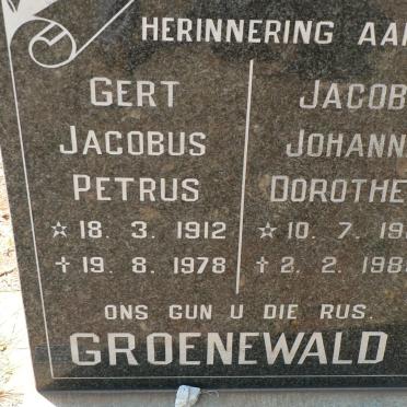 GROENEWALD Gert Jacobus Petrus 1912-1978 &amp; Jacoba Johanna Dorothea 1913-1989