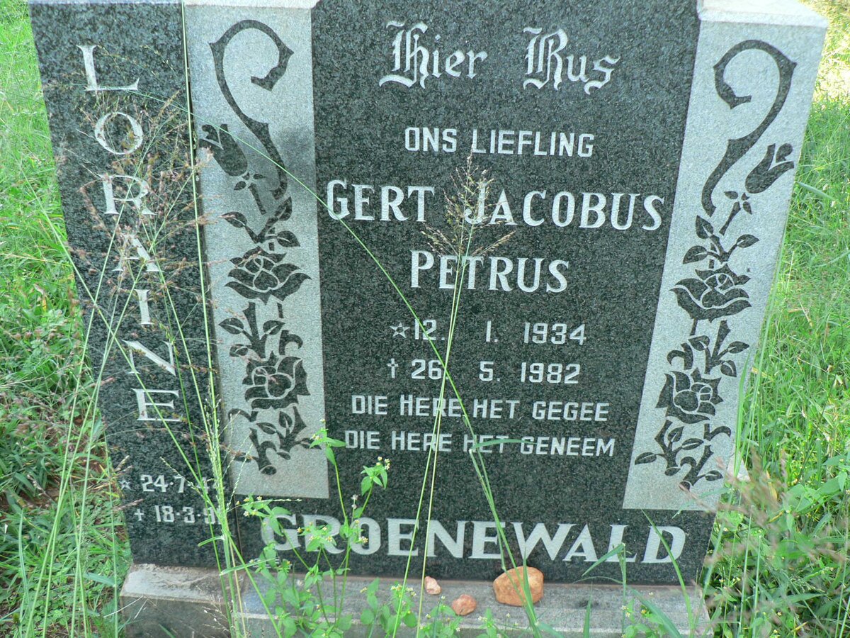 GROENEWALD Gert Jacobus Petrus 1934-1982 &amp; Loraine 1944-199?