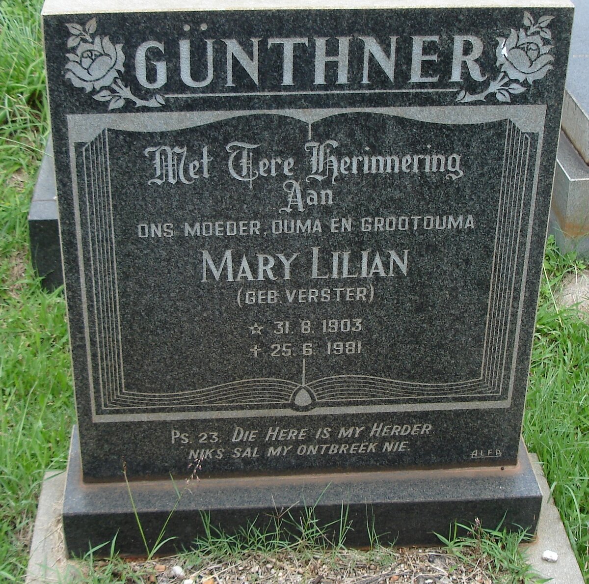 GUNTHNER Mary Lilian nee VERSTER 1903-1981