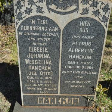 HANEKOM Petrus Albertus 1877-1964 &amp; Elsebie Johanna Wesselina OTTO 1879-1955