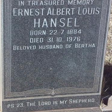 HANSEL Ernest Albert Louis 1884-1976