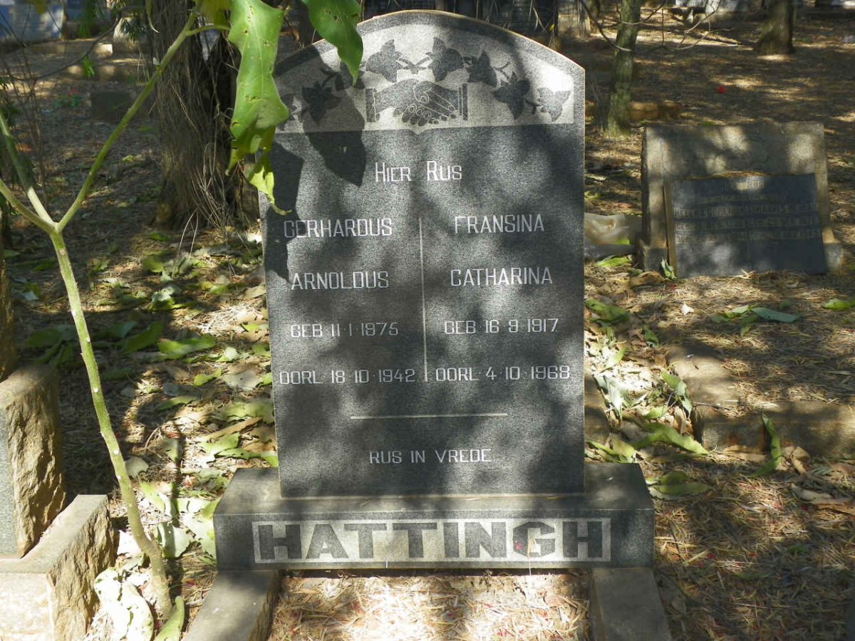 HATTINGH Gerhardus Arnoldus 1875-1942 :: HATTINGH Fransina Catharina 1917-1968