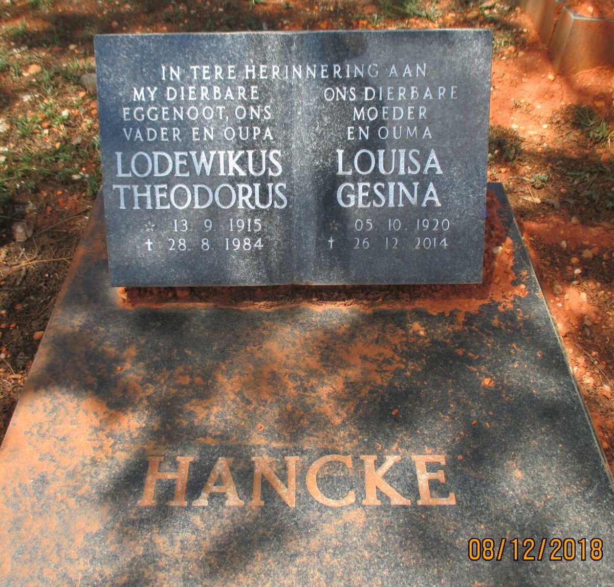 HANCKE Lodewikus Theodorus 1915-1984 &amp; Louisa Gesina 1920-2014