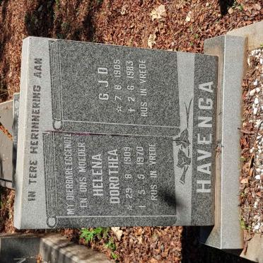 HAVENGA G.J.D. 1905-1983 &amp; Helena Dorothea 1909-1970