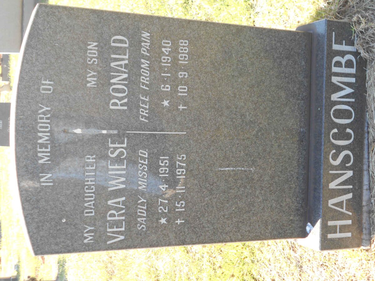 HANSCOMBE Ronald 1940-1988 :: WIESE Vera nee HANSCOMBE 1951-1975