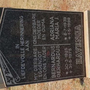 HAVENGA Bernardus Gerhardus 1925-1975 &amp; Adriana Maria J. 1939-1999