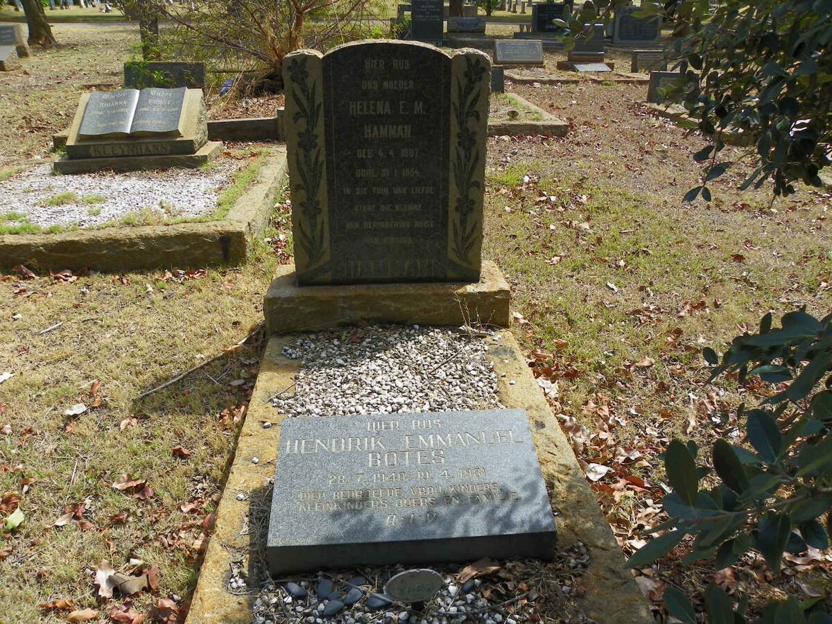 HAMMAN Helena E.M. 1887-1954 :: BOTES Hendrik Emmanuel 1940-1981