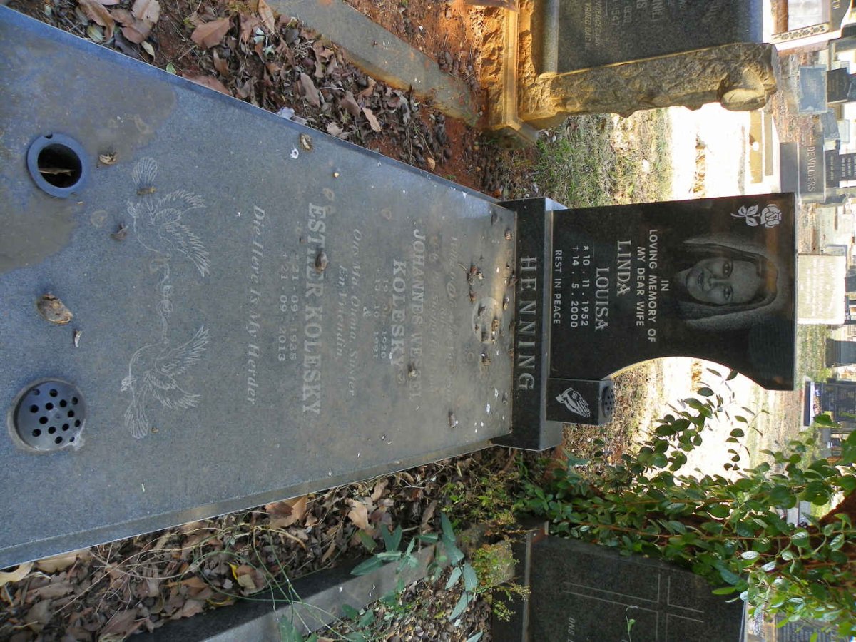 HENNING Linda Louisa 1952-2000 :: KOLESKY Johannes Wessel 1920-1991 &amp; Esther 1935-2013