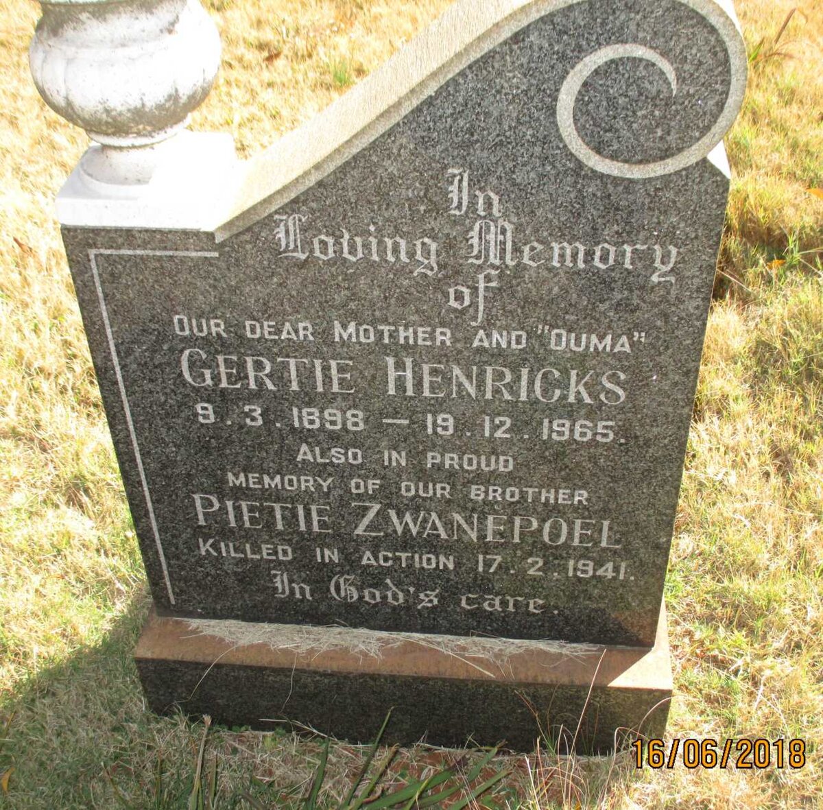 HENRICKS Gertie 1898-1965 :: ZWANEPOEL Pietie -1941