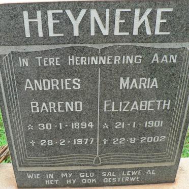 HEYNEKE Andries Barend 1894-1977 &amp; Maria Elizabeth 1901-2002