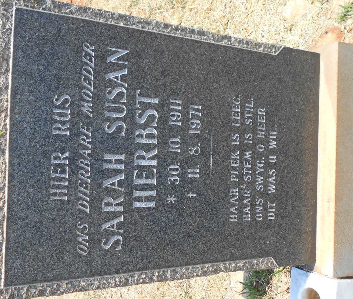 HERBST Sarah Susan 1911-1971
