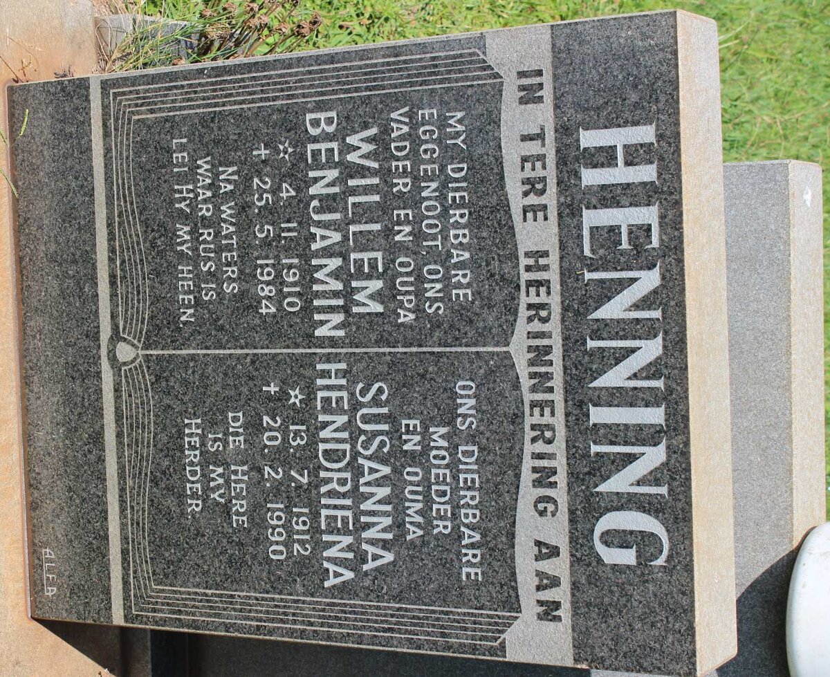 HENNING Willem Benjamin 1910-1984 &amp; Susanna Hendriena 1912-1990