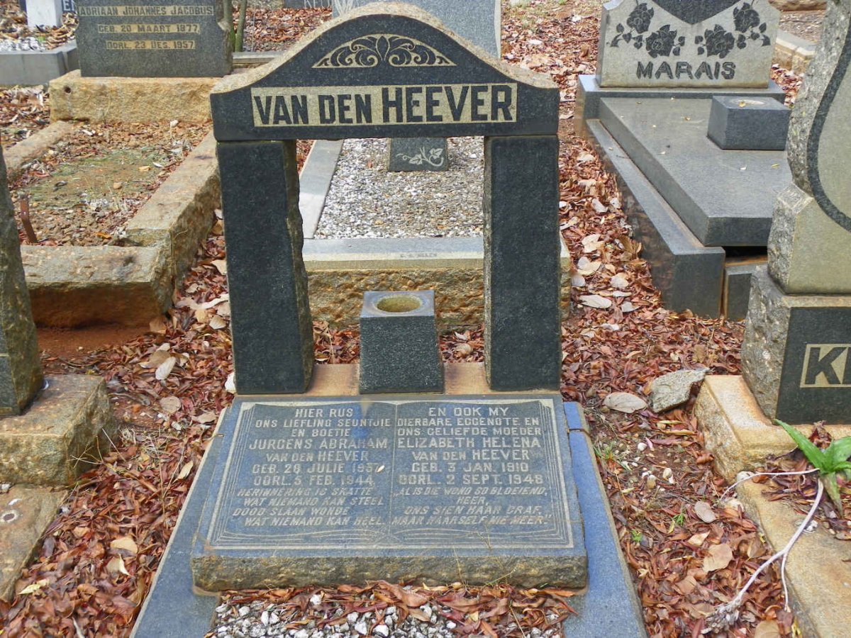 HEEVER Elizabeth Helena, van den 1910-1948 :: VAN DEN HEEVER Jurgens Abraham 1937-1944