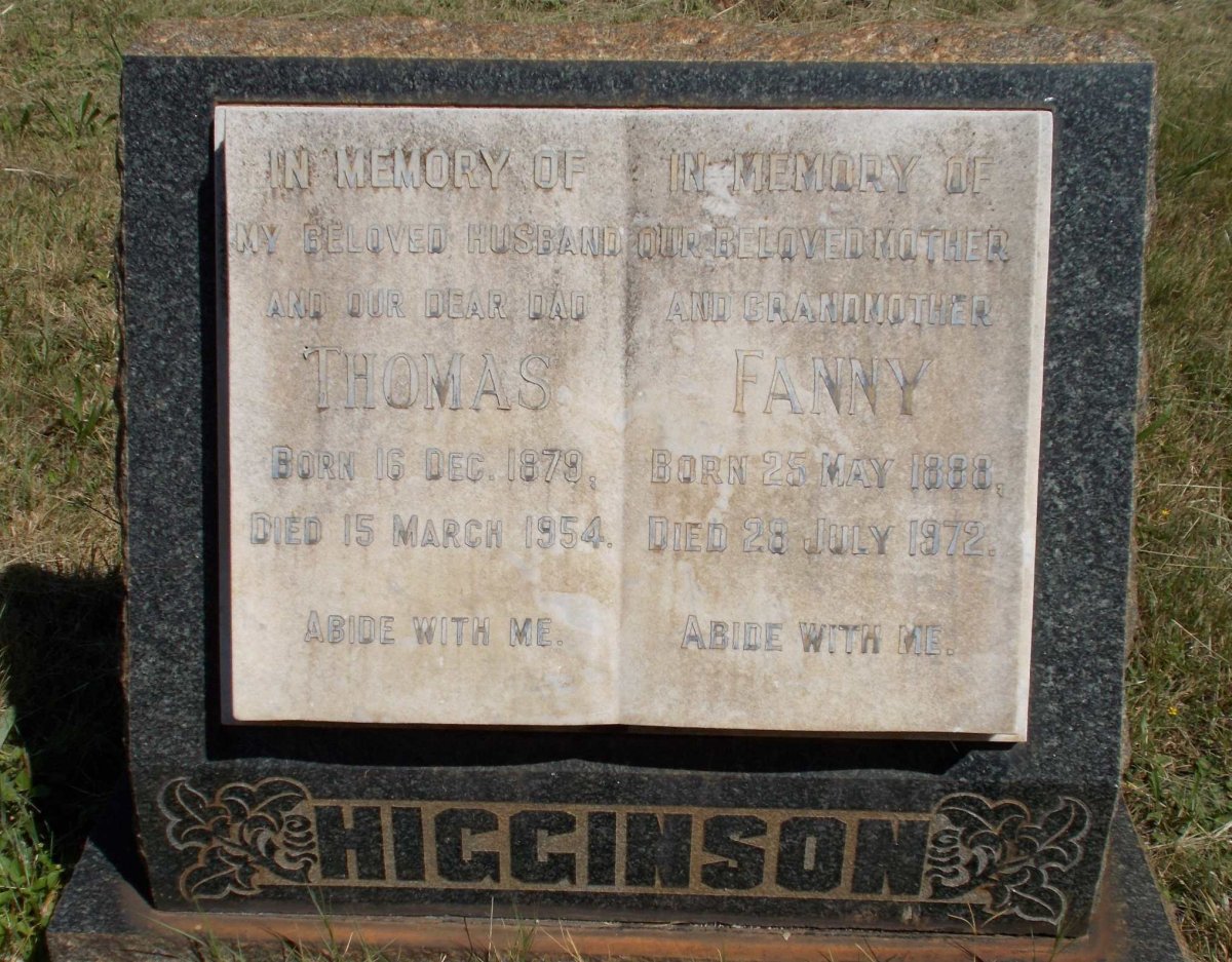 HIGGINSON Thomas 1879-1954 &amp; Fanny 1888-1972