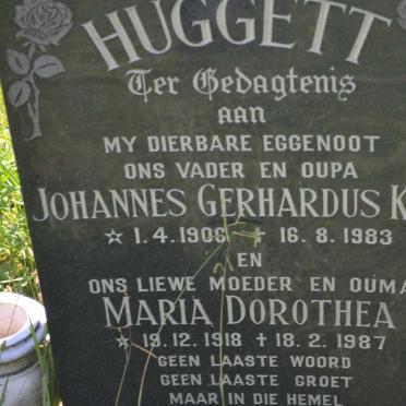 HUGGETT Johannes Gerhardus Koen 1906-1983 &amp; Maria Dorothea 1918-1987