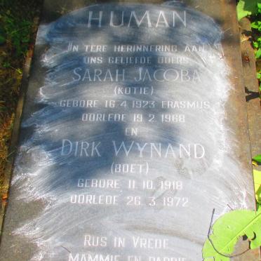 HUMAN Dirk Wynand 1918-1972 &amp; Sarah Jacoba ERASMUS 1923-1968