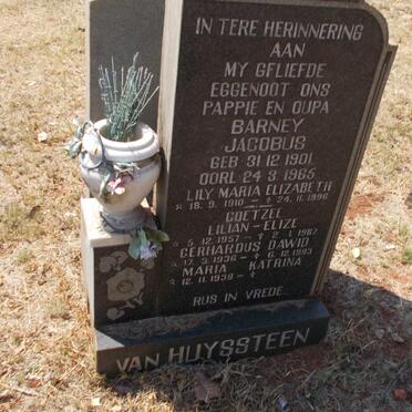 HUYSSTEEN Barney Jacobus, van 1901-1965 &amp; Lily Maria Elizabeth 1910-1996
