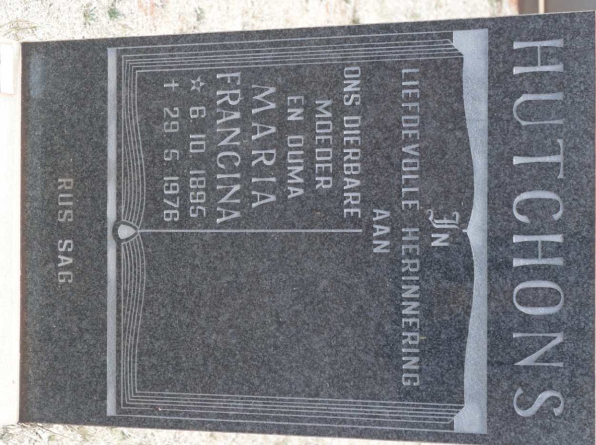 HUTCHONS Maria Francina 1895-1976