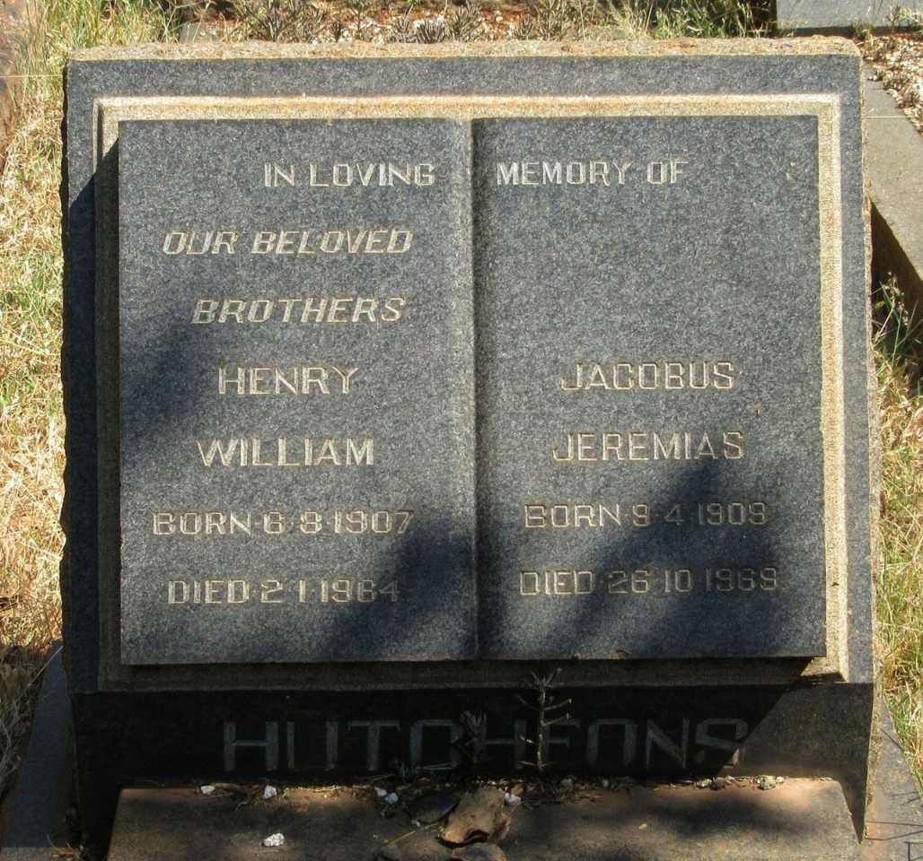 HUTCHEONS Henry William 1907-1963 :: HUTCHEONS Jacobus Jeremias 1909-1969