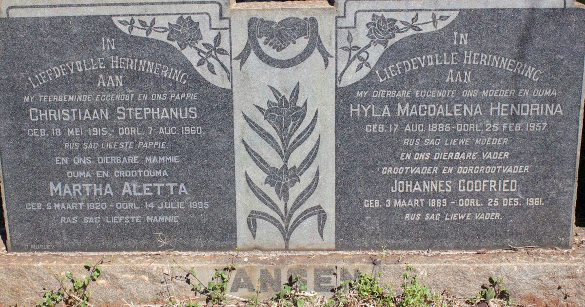 JANSEN Johannes Godfried 1889-1961 &amp; Hyla Magdalena Hendrina 1885-1957