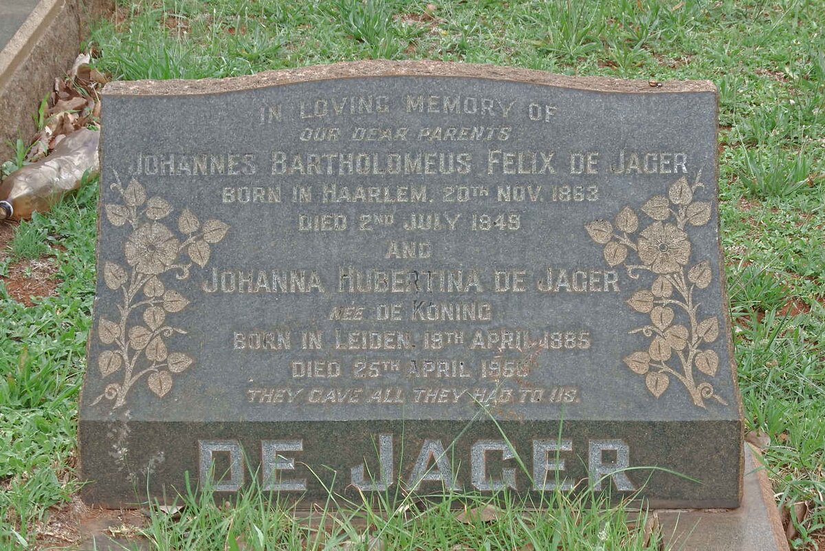 JAGER Johannes Bartholomeus Felix, de 1863-1949 &amp; Johanna Hubertina DE KONING 1885-195?