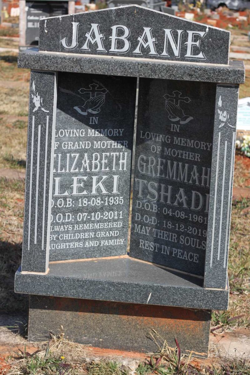 JABANE Elizabeth Leki 1935-2011 :: JABANE Gremmah Tshadi 1961-2019