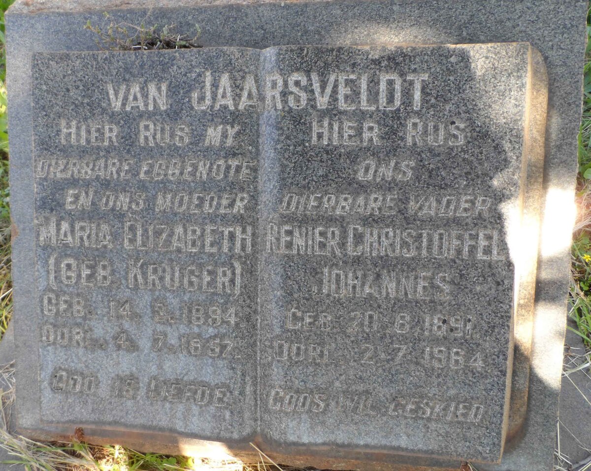 JAARSVELDT Renier Christoffel Johannes, van 1891-1964 &amp; Maria Elizabeth KRUGER 1894-1957