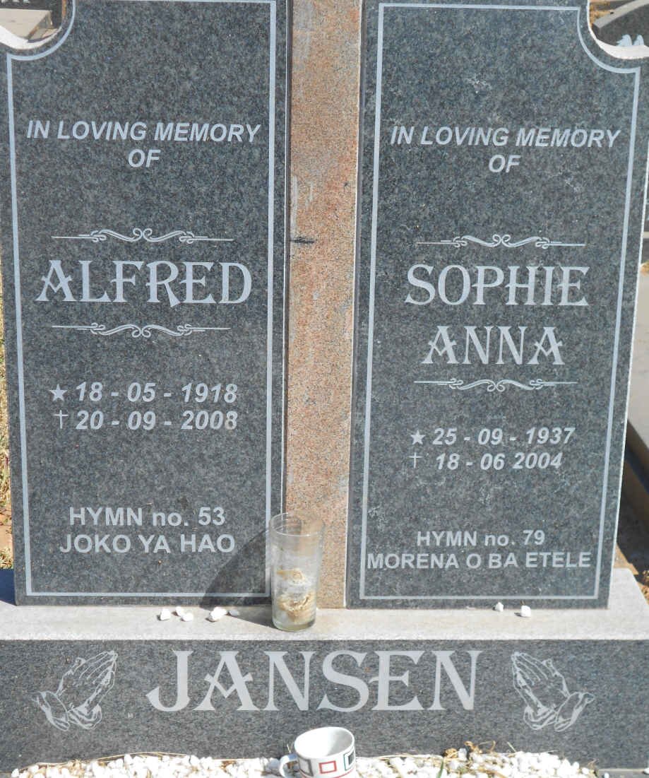 JANSEN Alfred 1918-2008 &amp; Sophie Anna 1937-2004