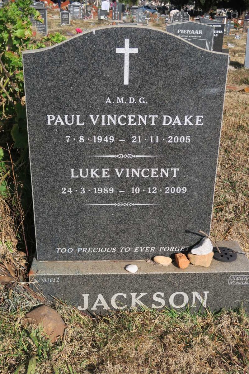 JACKSON Paul Vincent Dake 1949-2005 :: JACKSON Luke Vincent 1989-2009