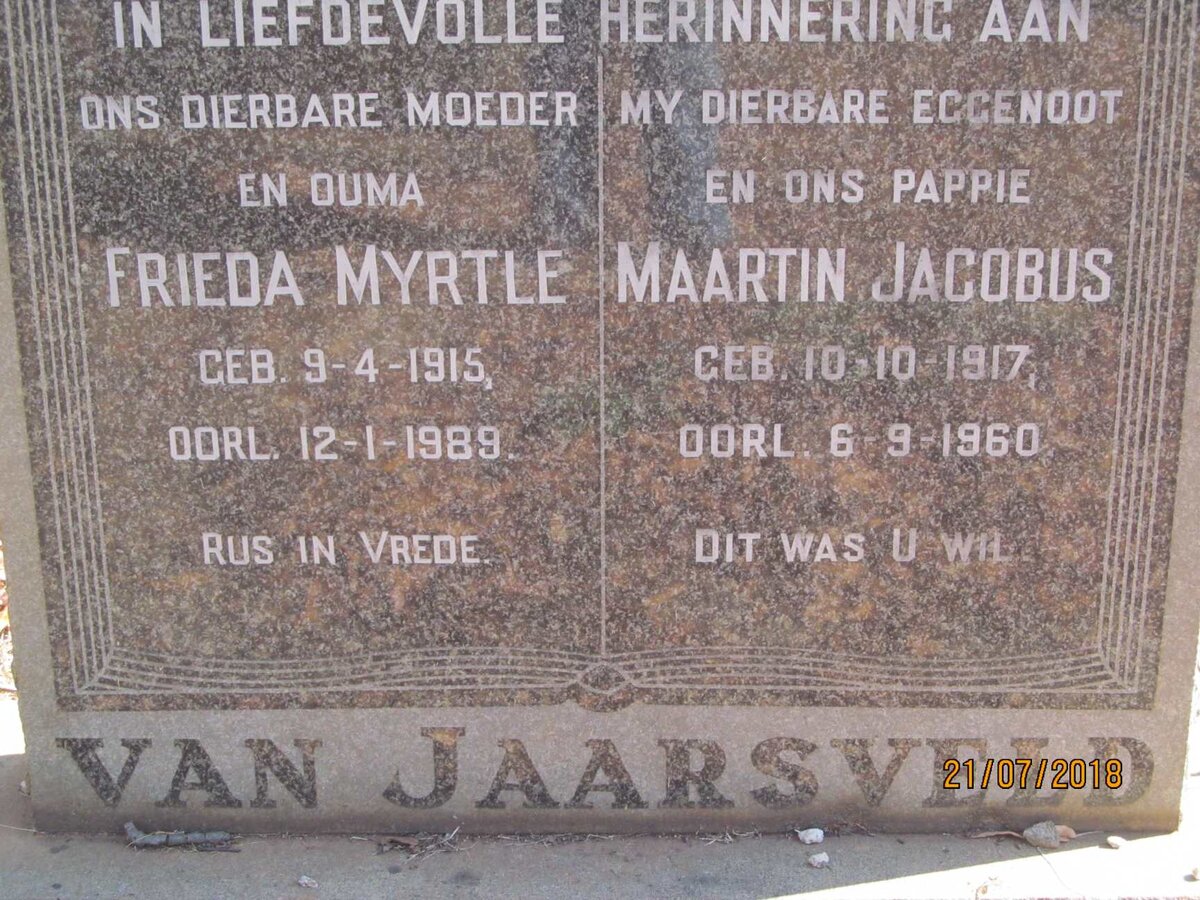 JAARSVELD Maartin Jacobus, van 1917-1960 &amp; Frieda Myrtle 1915-1989