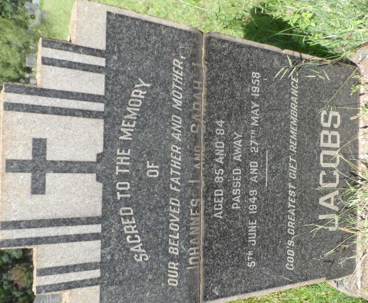 JACOBS Johannes J. -1949 &amp; Sarah J. -1958