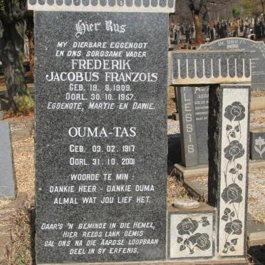 JACOBS Frederik Jacobus Franzois 1909-1967 &amp; Ouma-Tas 1917-2001