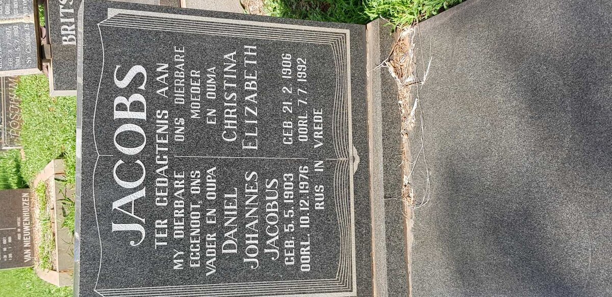 JACOBS Daniel Johannes Jacobus 1903-1976 &amp; Christina Elizabeth 1906-1992