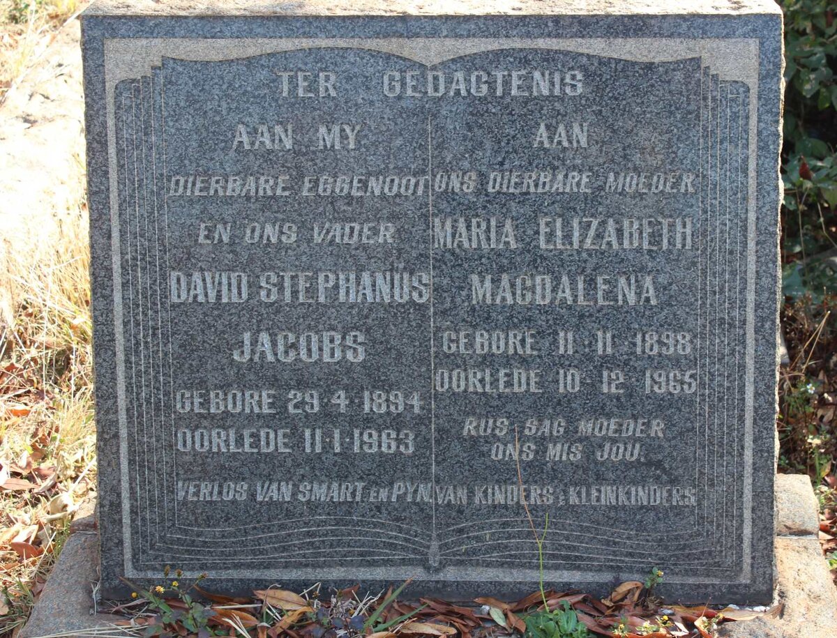 JACOBS David Stephanus 1894-1963 &amp; Maria Elizabeth Magdalena 1898-1965