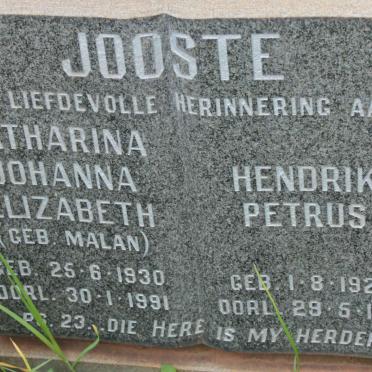 JOOSTE Hendrik Petrus 1929-1993 &amp; Catharina Johanna Elizabeth MALAN 1930-1991