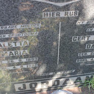 JORDAAN Gert Johannes Daniel 1886-1955 &amp; Aletta Maria 1893-1982