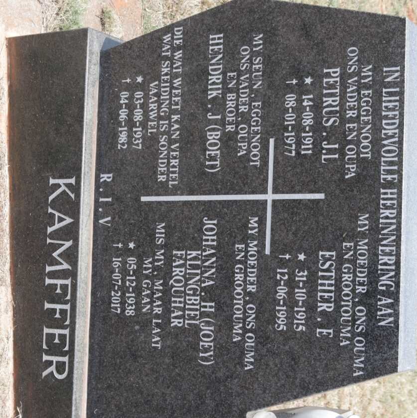 KAMFFER Petrus J.L. 1911-1977 &amp; Esther E. 1915-1995