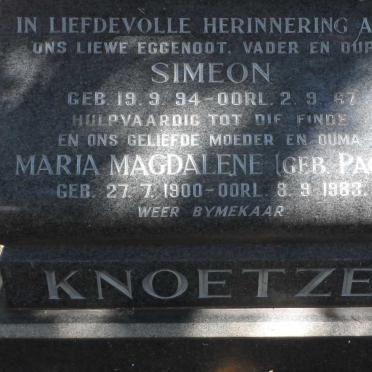 KNOETZE Simeon 1894-1967 &amp; Maria Magdalene PAGE 1900-1983