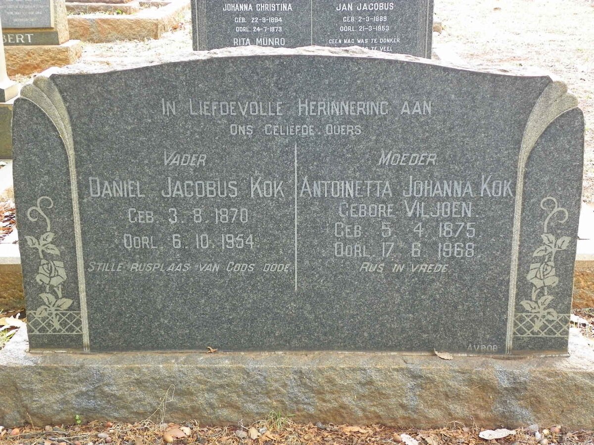 KOK Daniel Jacobus 1870-1954 &amp; Antoinetta Johanna VILJOEN 1875-1968