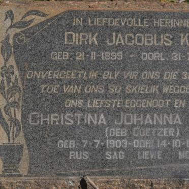 KOTZE Dirk Jacobus 1899-1954 &amp; Christina Johanna COETZER 1903-1983