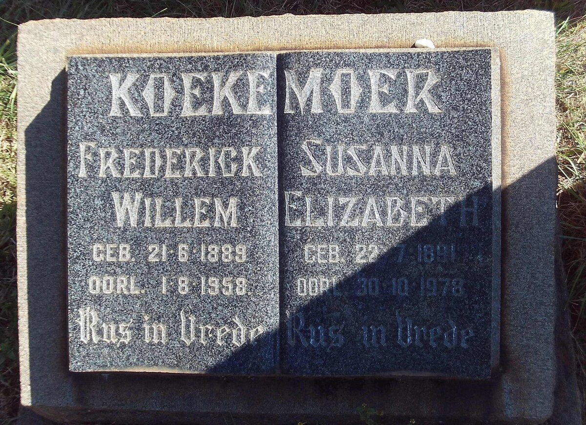KOEKEMOER Frederick Willem 1889-1959 &amp; Susanna Elizabeth 1891-1978