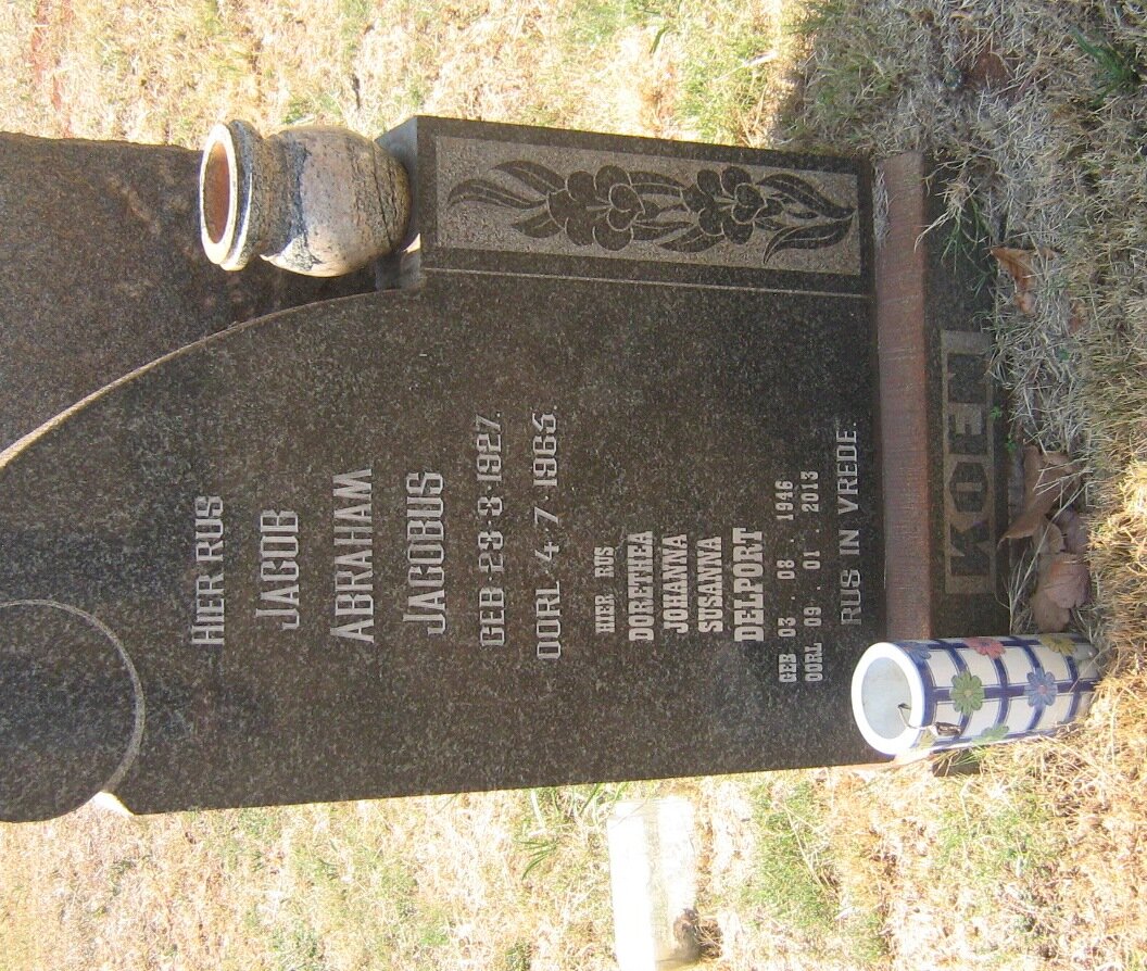 KOEN Jacob Abraham Jacobus 1927-1965 :: DELPORT Dorethea Johanna Susanna  1946-2013