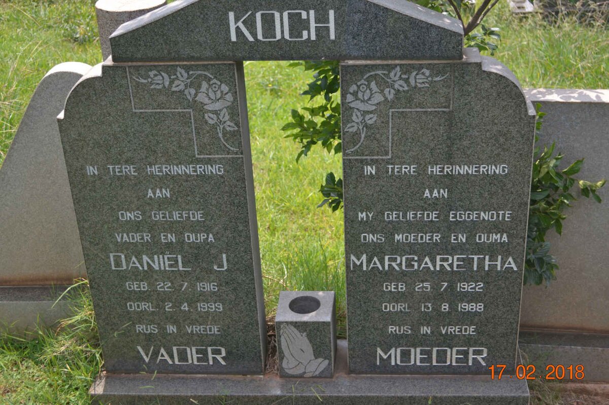 KOCH Daniël J. 1916-1999 &amp; Margaretha 1922-1988