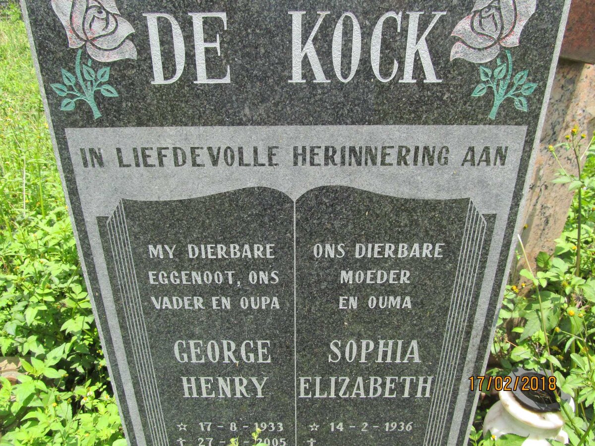 KOCK George Henry, de 1933-2005 &amp; Sophia Elizabeth 1936-