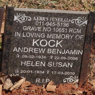 KOCK Andrew Benjamin 1934-2005 &amp; Helen Susan 1934-2010