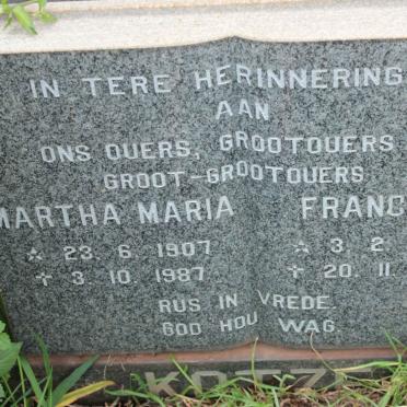 KOTZE Francois 1902-1989 &amp; Martha Maria 1907-1987