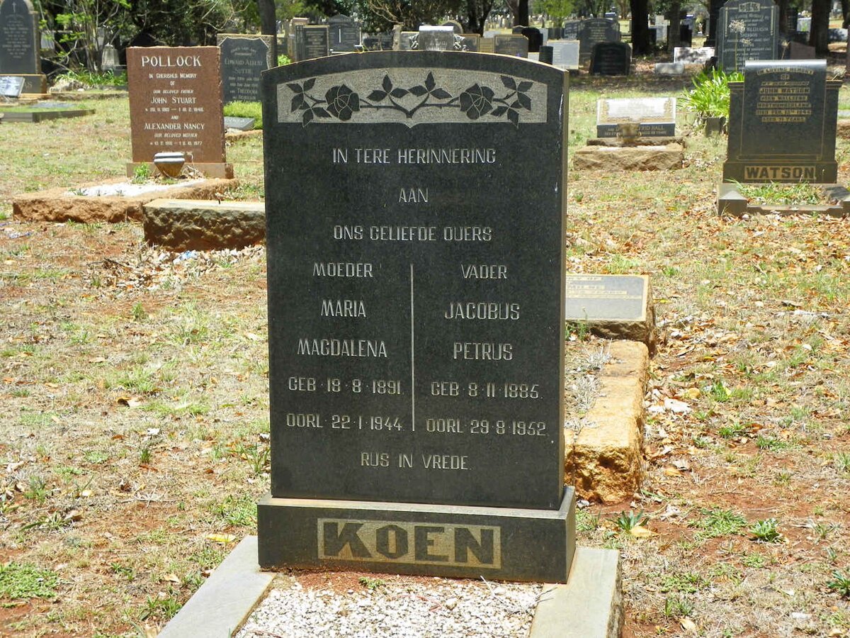 KOEN Jacobus Petrus 1885-1952 &amp; Maria Magdalena 1891-1944