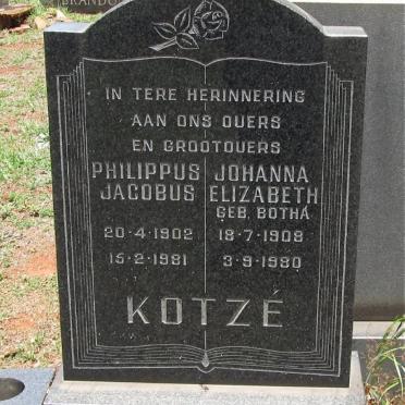 KOTZE Philippus Jacobus 1902-1981 &amp; Johanna Elizabeth BOTHA 1908-1980