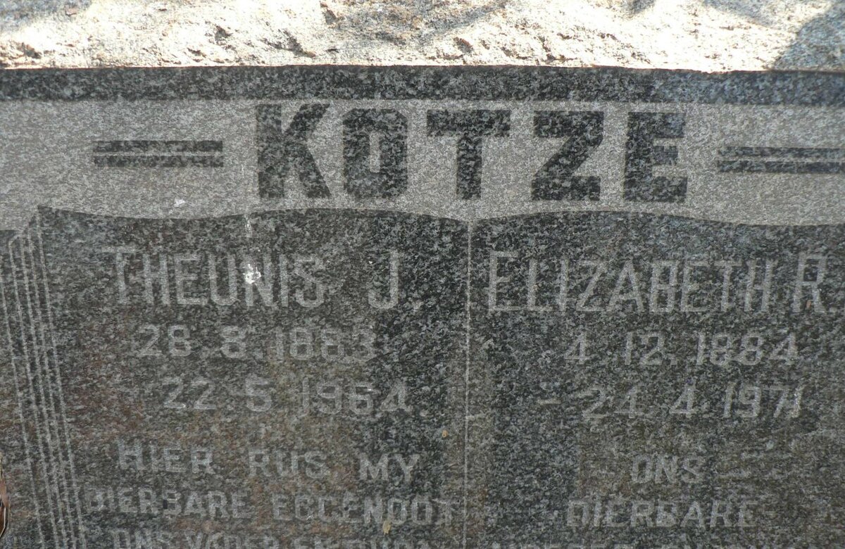KOTZE Theunis J. 1883-1964 &amp; Elizabeth R. 1884-1971