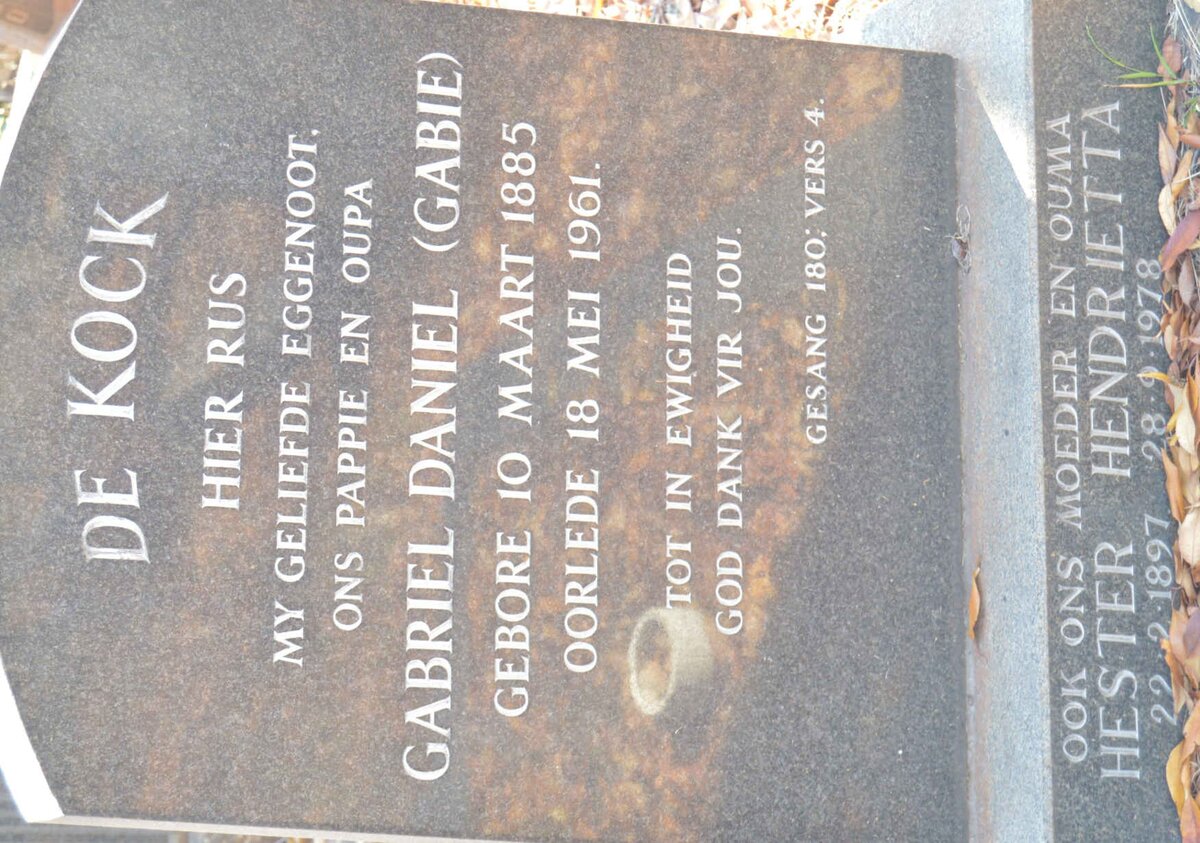 KOCK Gabriel Daniel, de 1885-1961 &amp; Hester Hendrietta 1897-1978